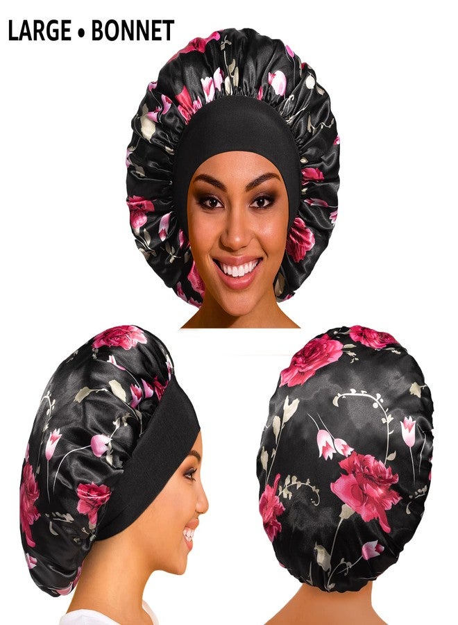 vidsel 4PCS Satin Bonnet, Bonnets for Women, Silk Hair Bonnet for Sleeping, Wide Band Sleep Cap for Curly Hair Braids - Image 2